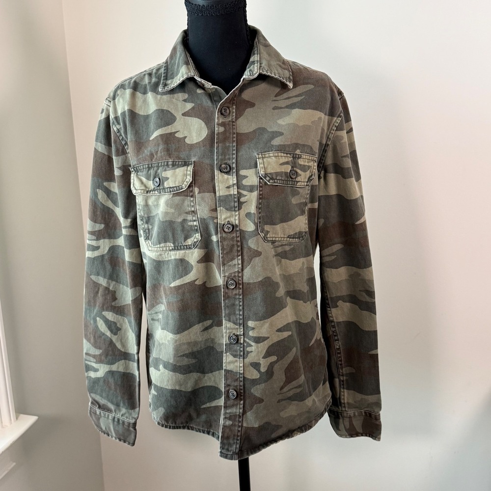 Aeropostale Mens Camo Button Down Shirt Cotton Twill Jacket Green S 6974